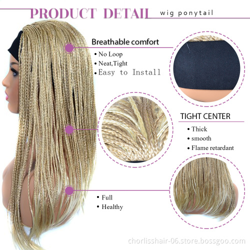 Wholesale Black Blonde High Quality Ombre Long Braids Heat Resistant Turban Wig Synthetic Wigs With Headband Attached For Woman